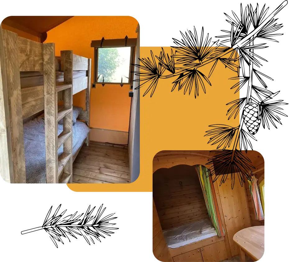 Chambre de la tente lodge Safari, hébergement insolite en Gironde du camping Vendays Montalivet
